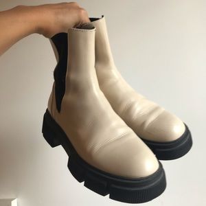 Zara Cream Lug Sole Leather Boots